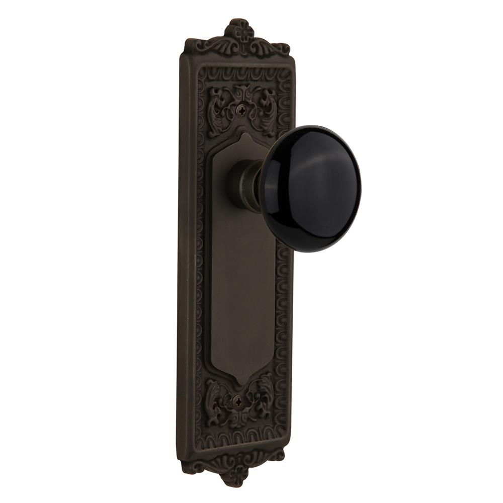 Nostalgic Warehouse EADBLK Single Dummy Egg and Dart Plate with Black Porcelain Knob without Keyhole in Oil Rubbed Bronze
